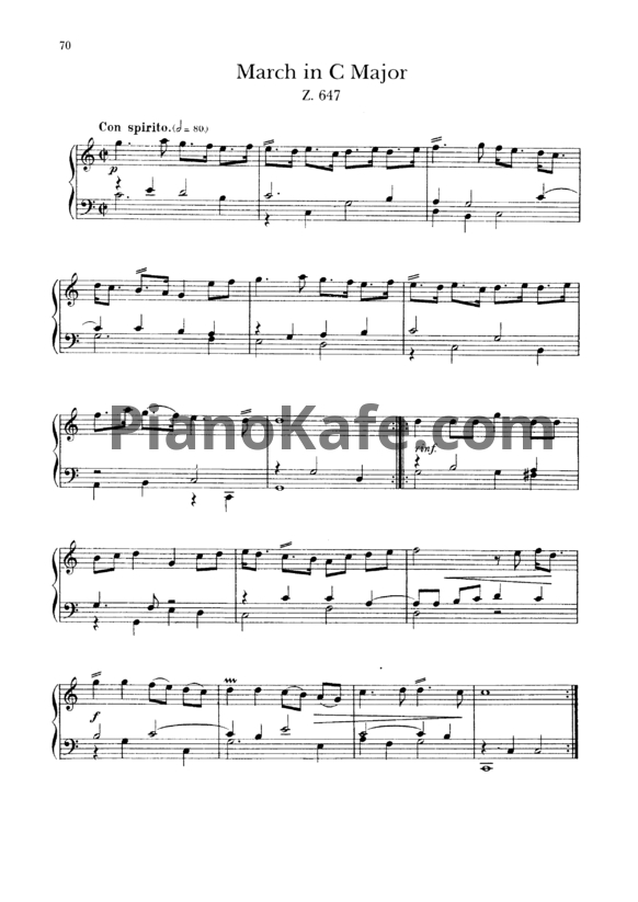Ноты Генри Пёрселл - Марш до мажор (Z 647) - PianoKafe.com
