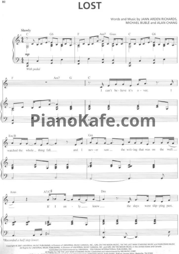 Ноты Michael Buble - Lost - PianoKafe.com