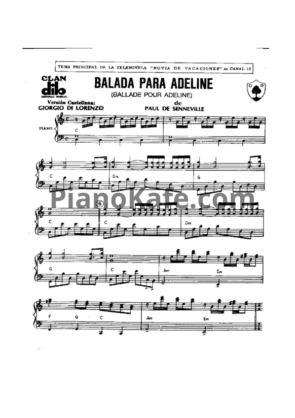 Ноты Richard Clayderman - Ballade pour Adeline (Версия 3) - PianoKafe.com