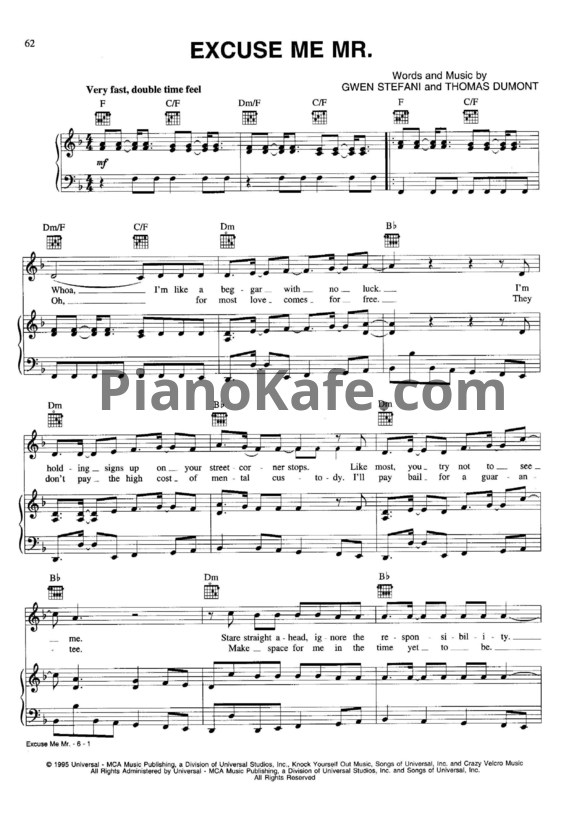 Ноты No Doubt - Excuse me Mr. - PianoKafe.com