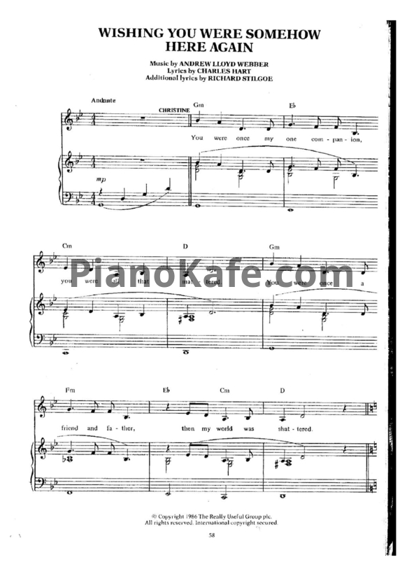 Ноты Andrew Lloyd Webber - Wishing you were somehow here again - PianoKafe.com