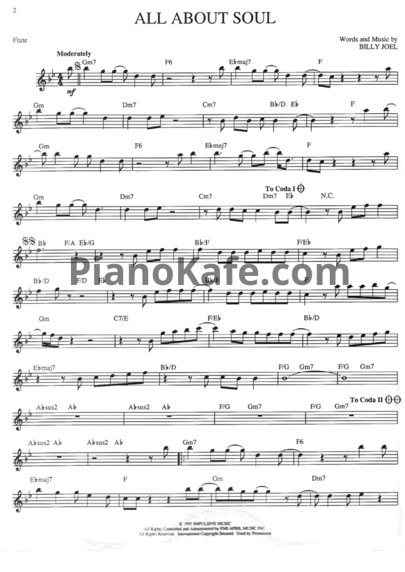 Ноты Billy Joel - All about soul (Переложение для флейты) - PianoKafe.com
