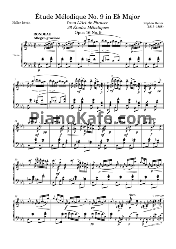 Ноты Стефан Хеллер - Мелодический этюд (Op. 16, №9) ми-бемоль мажор - PianoKafe.com