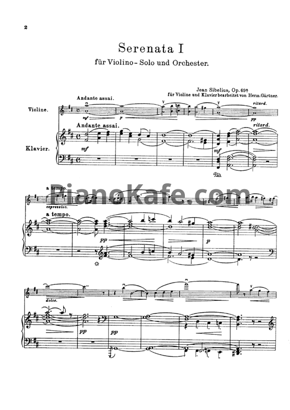 Ноты Ян Сибелиус - 2 серенады для скрипки с оркестром (Op. 69) - PianoKafe.com