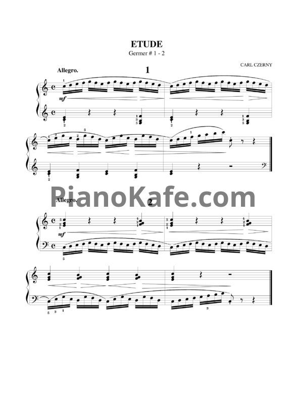 Ноты Карл Черни - Этюд №1-2 (Г. Гермер) - PianoKafe.com