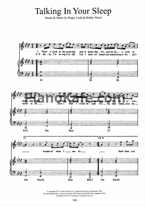 Ноты Crystal Gayle - Talking in your sleep - PianoKafe.com