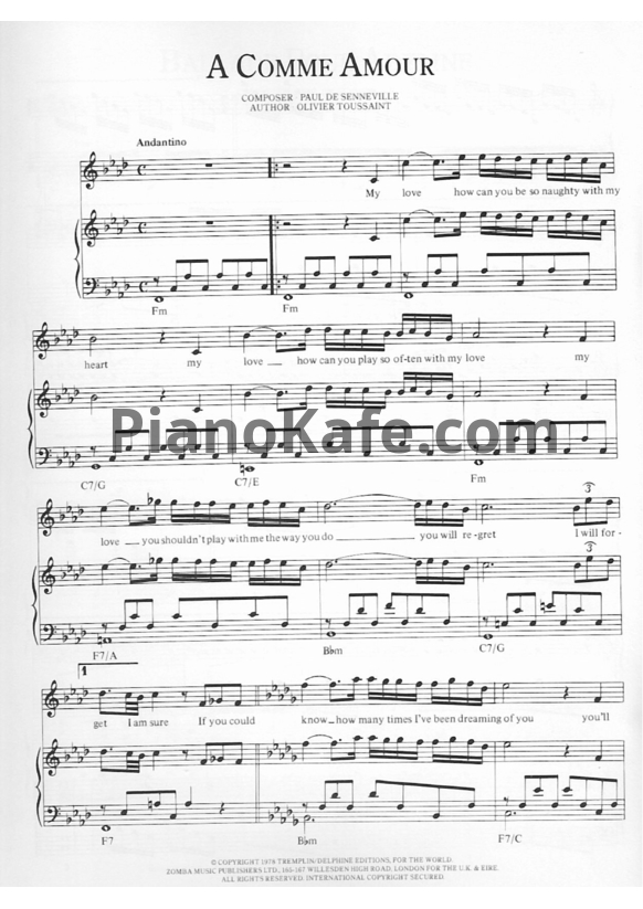 Ноты Richard Clayderman - A Ccomme amour - PianoKafe.com