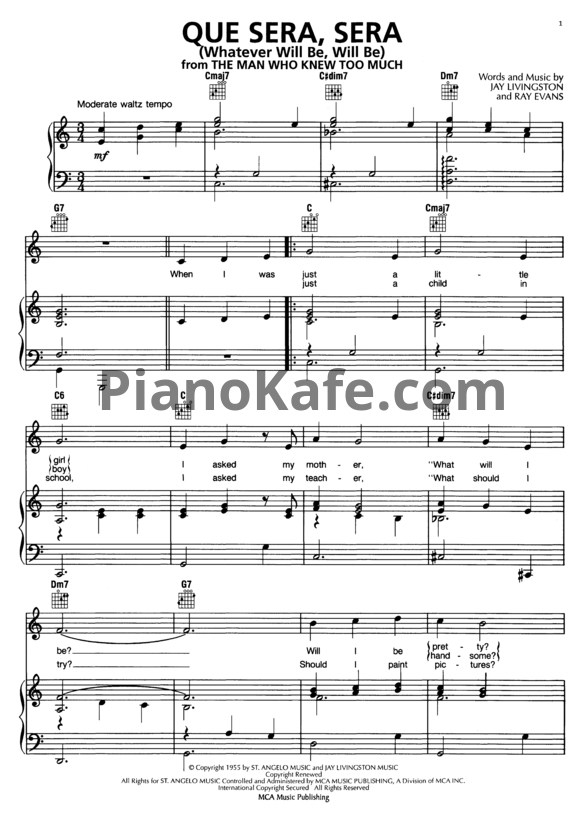 Ноты Jay Livingston & Ray Evans - Que sera, sera - PianoKafe.com