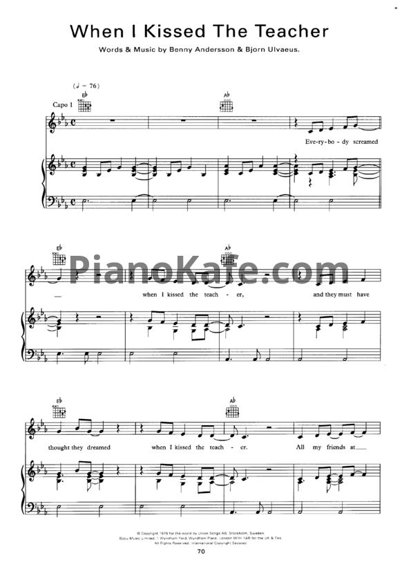 Ноты ABBA - When I kissed the teacher - PianoKafe.com