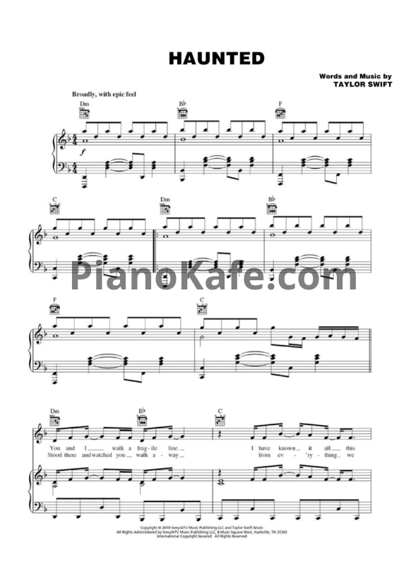 Ноты Taylor Swift - Haunted - PianoKafe.com