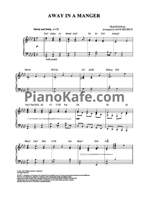 Ноты David Brubeck - Away in a manger - PianoKafe.com