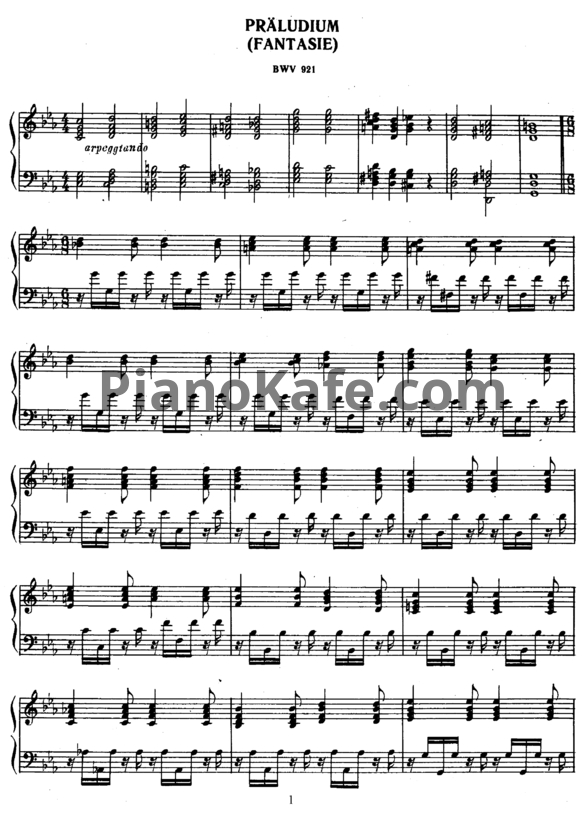 Ноты И. Бах - Прелюдия (Фантазия) до минор (BWV 921) - PianoKafe.com