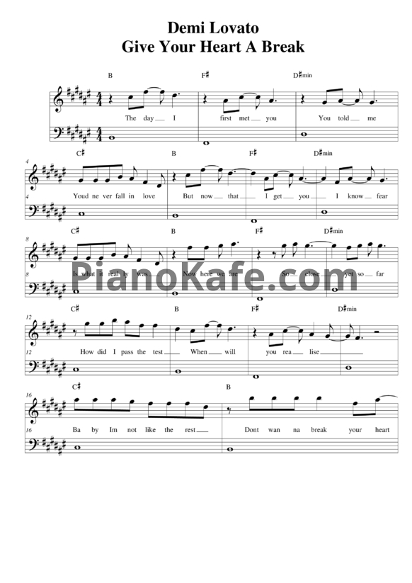 Ноты Demi Lovato - Give your heart a break - PianoKafe.com