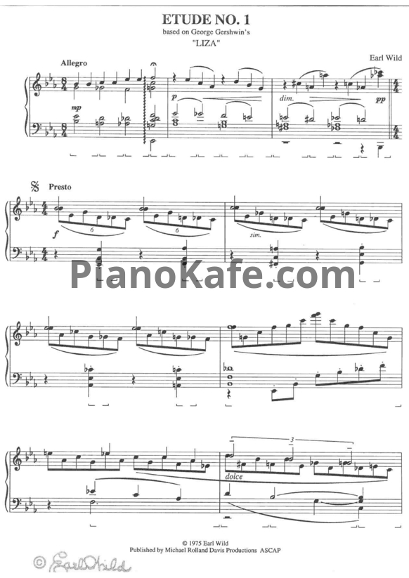 Ноты Earl Wild - Etude №1 based on George Gershwin's "Liza" - PianoKafe.com