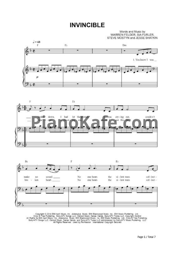 Ноты Kelly Clarkson - Invincible - PianoKafe.com
