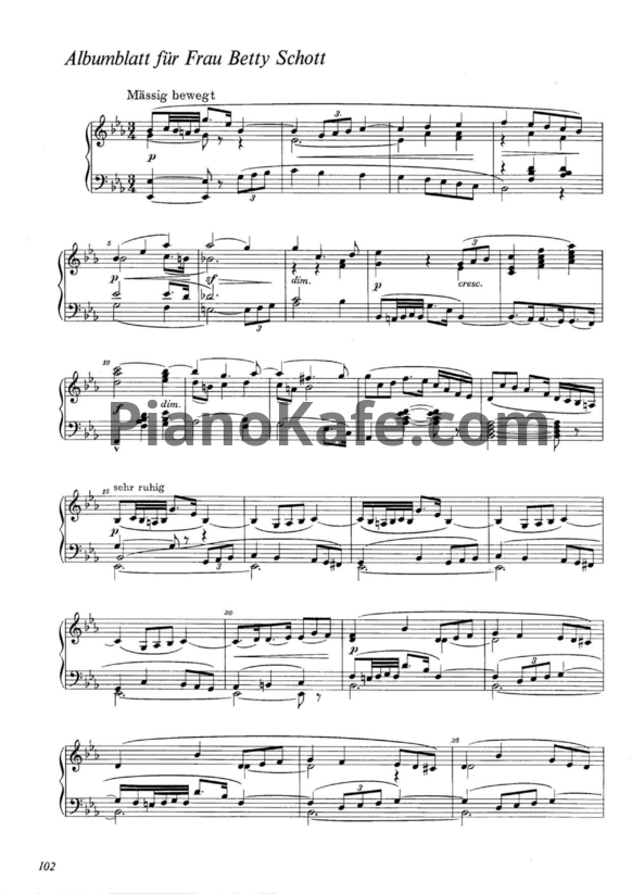 Ноты Р. Вагнер - "Листок из альбома" для фрау Бетти Шотт (WWV 108) - PianoKafe.com
