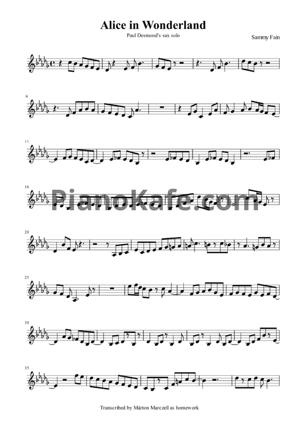 Ноты Paul Desmond - Alice in wonderland - PianoKafe.com