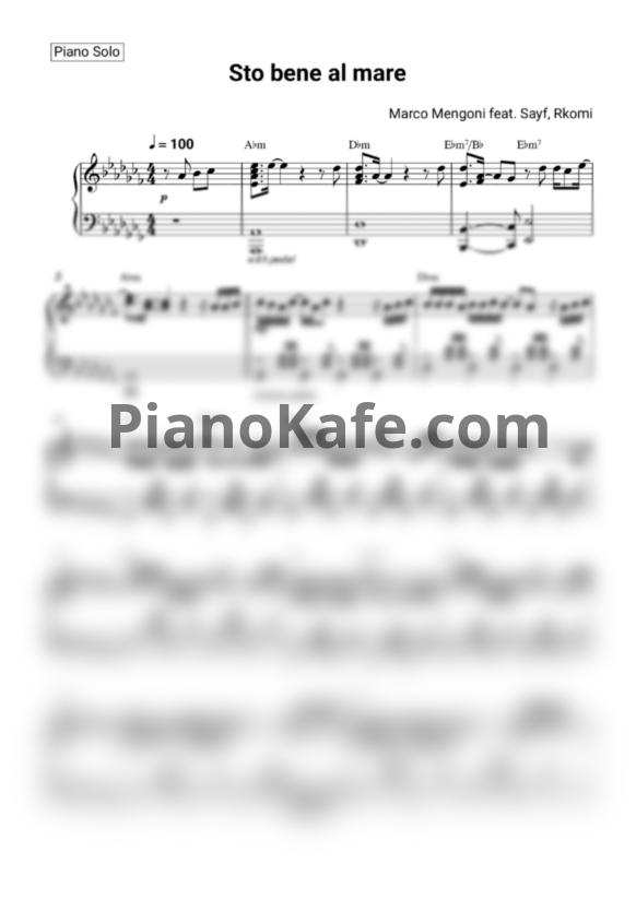Ноты Marco Mengoni - Sto bene al mare (Chords) - PianoKafe.com