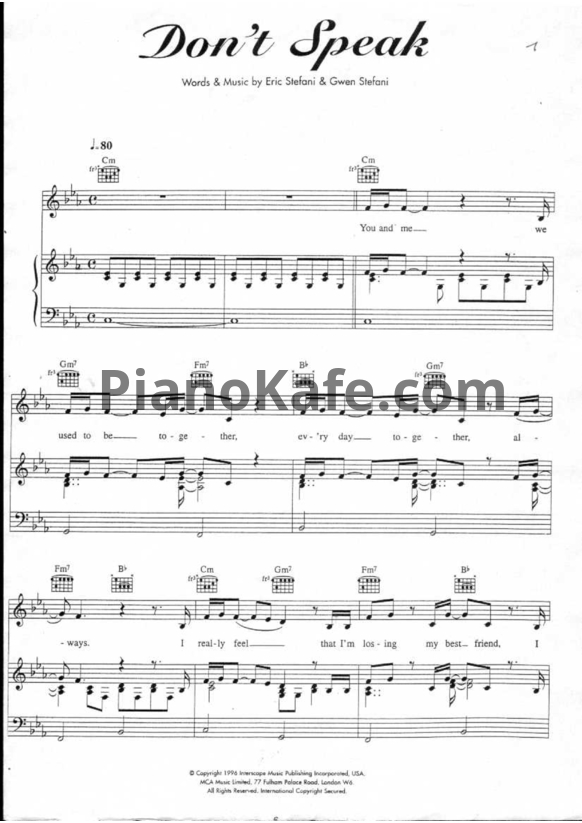 Ноты No Doubt - Don't speak - PianoKafe.com