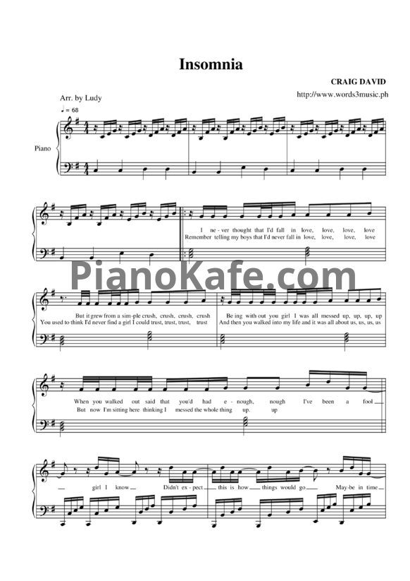 Ноты Craig David - Insomnia - PianoKafe.com