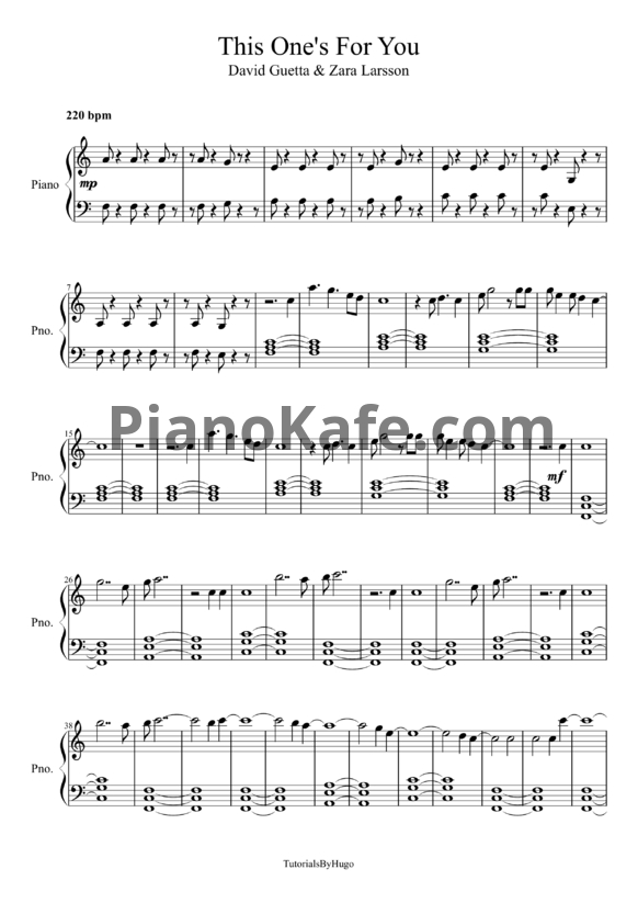 Ноты David Guetta feat. Zara Larsson - This one's for you (Версия 2) - PianoKafe.com