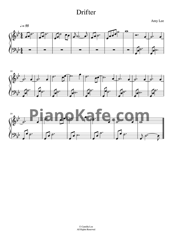 Ноты Amy Lee - Drifter - PianoKafe.com