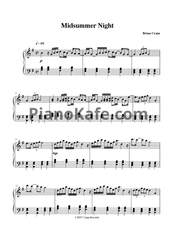 Ноты Brian Crain - Midsummer night - PianoKafe.com