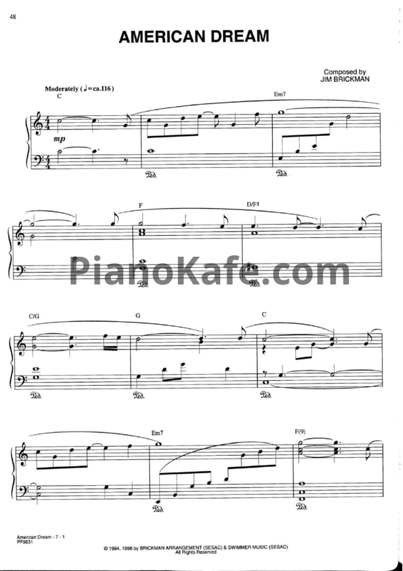 Ноты Jim Brickman - American dream - PianoKafe.com