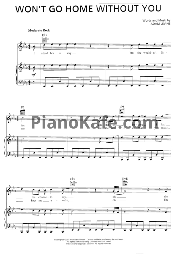 Ноты Maroon 5 - Won't go home without you - PianoKafe.com