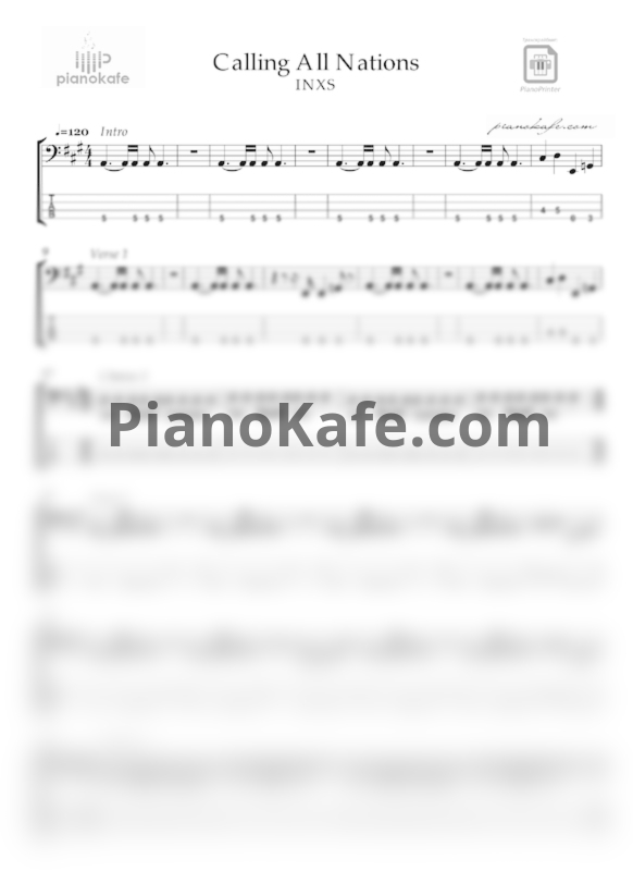 Ноты INXS - Calling all nations - PianoKafe.com
