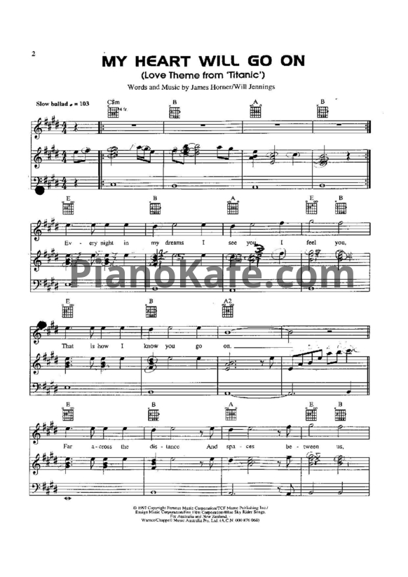 Ноты Celine Dion - My heart will go on - PianoKafe.com