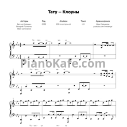 Ноты Тату - Клоуны (Piano cover) - предпросмотр