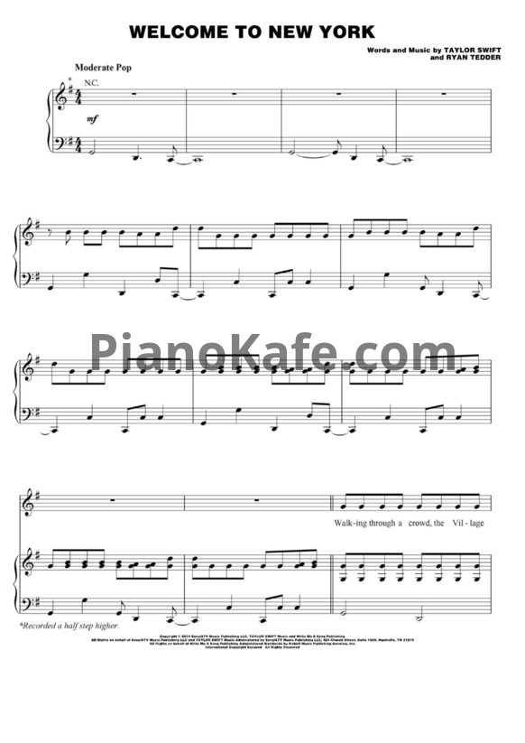 Ноты Taylor Swift - Welcome to New York (Версия 2) - PianoKafe.com