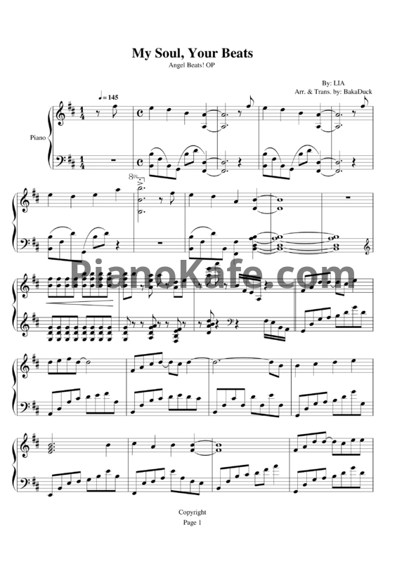 Ноты Lia - My soul, your beats! - PianoKafe.com
