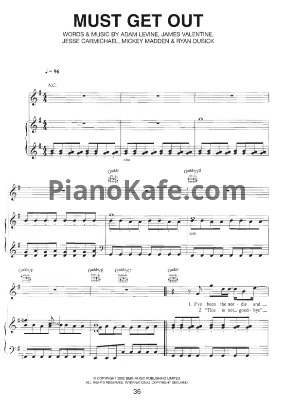 Ноты Maroon 5 - Must get out - PianoKafe.com