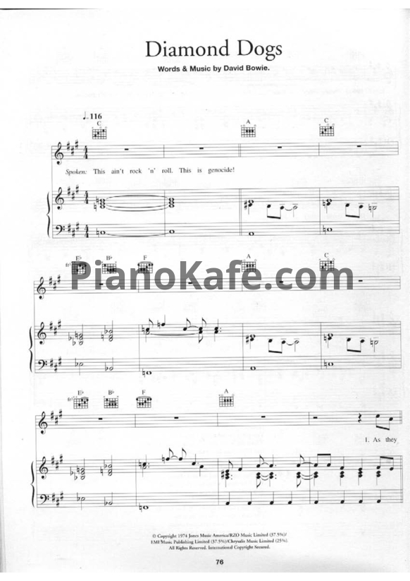 Ноты David Bowie - Diamond dogs - PianoKafe.com