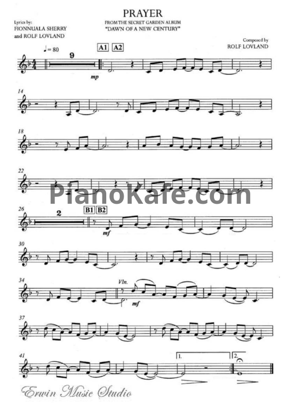 Ноты Secret Garden - Prayer (для скрипки) - PianoKafe.com