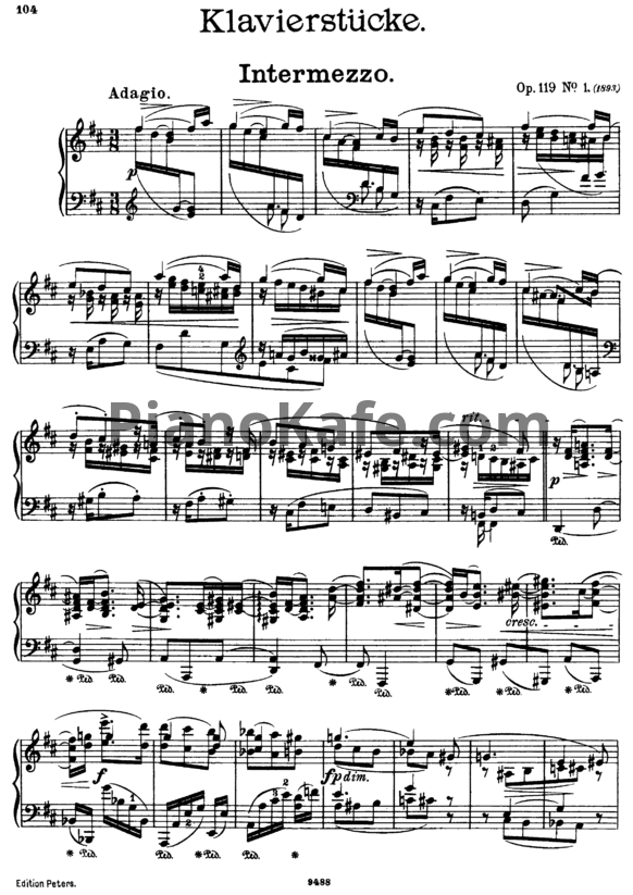 Ноты И. Брамс - 4 пьесы для фортепиано (Op.119) - PianoKafe.com