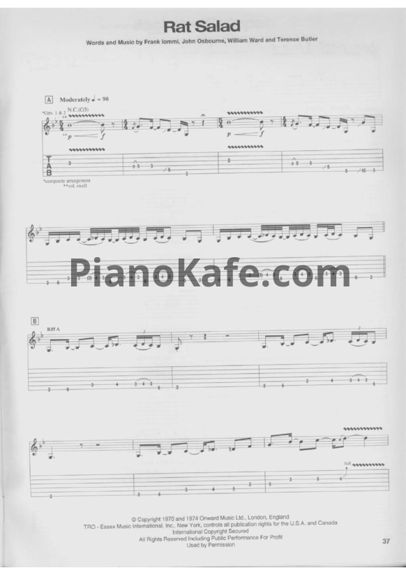 Ноты Black Sabbath - Rat salad - PianoKafe.com