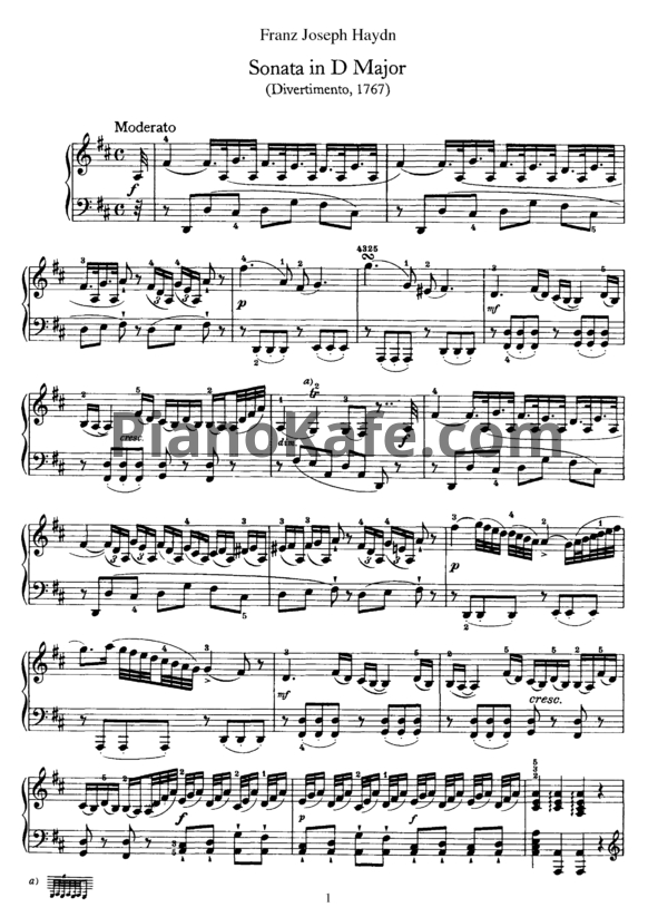Ноты Йозеф Гайдн - Соната №19 ре мажор - PianoKafe.com