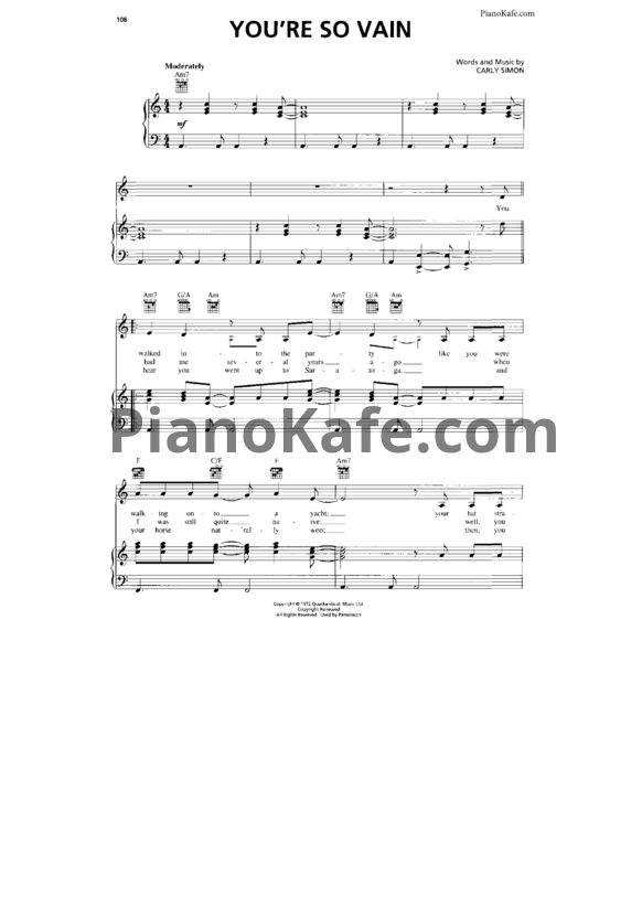 Ноты Carly Simon - You're So Vain - PianoKafe.com
