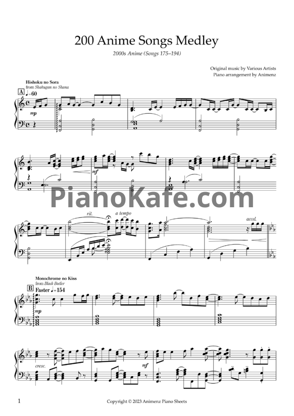 Ноты Animenz - 2000s Anime (Songs 175-194) - PianoKafe.com