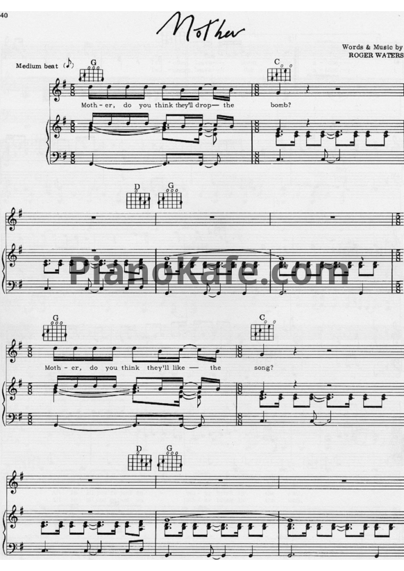 Ноты Pink Floyd - Mother - PianoKafe.com