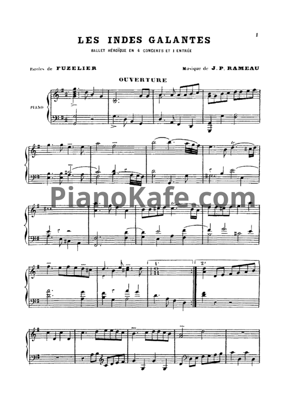 Ноты Жан-Филипп Рамо - Les indes galantes (Клавир) - PianoKafe.com