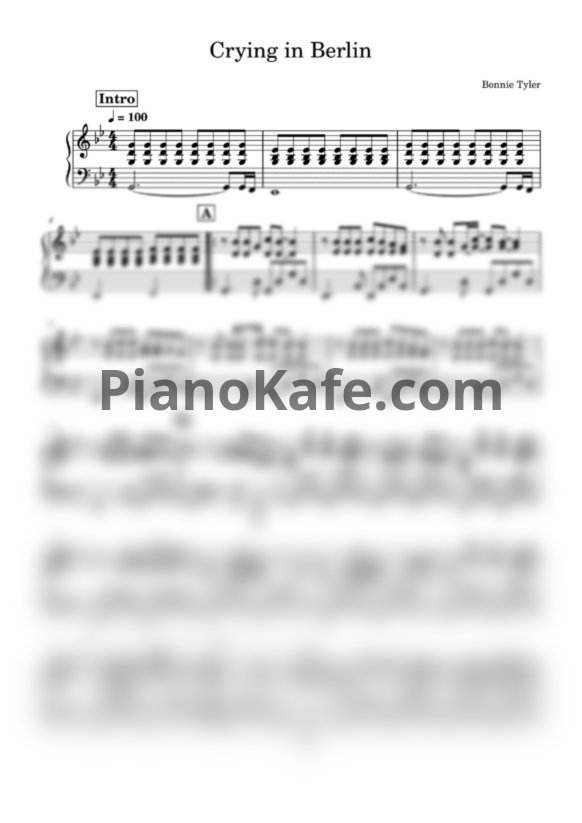 Ноты Bonnie Tyler - Crying in Berlin - PianoKafe.com