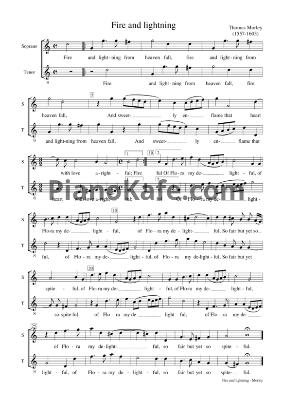 Ноты Т. Морли - Fire and Lightning (Хоровая партитура) - PianoKafe.com