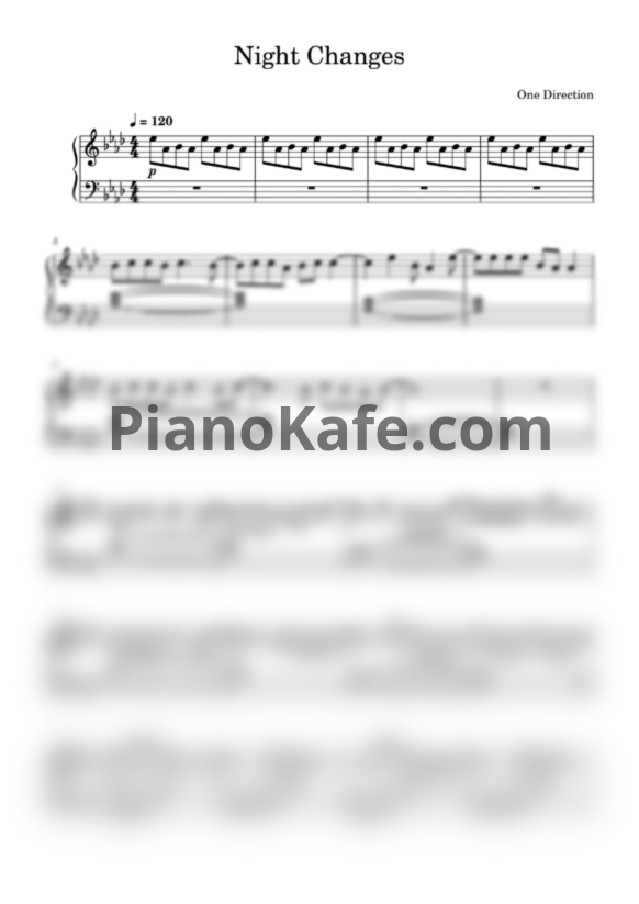 Ноты One Direction - Night changes (Piano cover) - PianoKafe.com