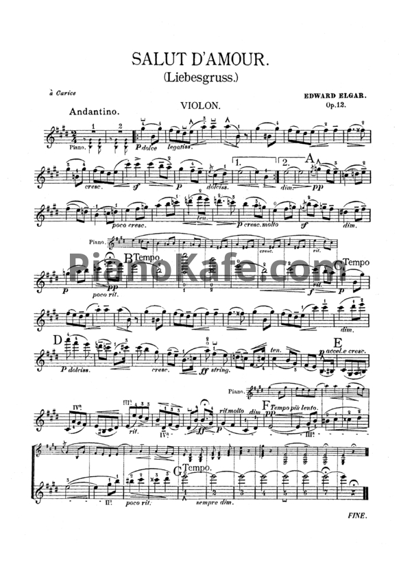 Ноты Эдуард Элгар - Salut d'Amour (Liebesgruss) (Op. 12) - PianoKafe.com
