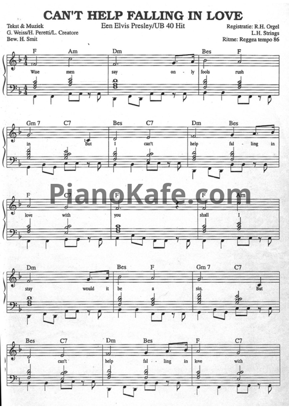 Ноты Elvis Presley - I can't help falling in love - PianoKafe.com