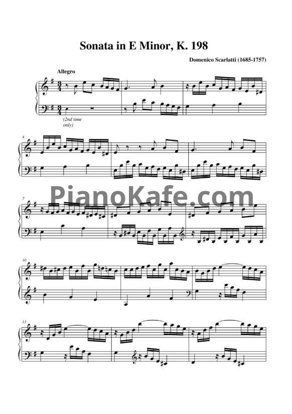 Ноты Д. Скарлатти - Соната K198 - PianoKafe.com